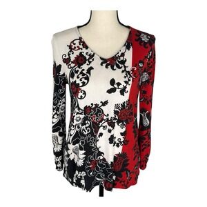 CHICO'S‎ Traveler Women Slinky Knit Size 0 Red Floral V-Neck
